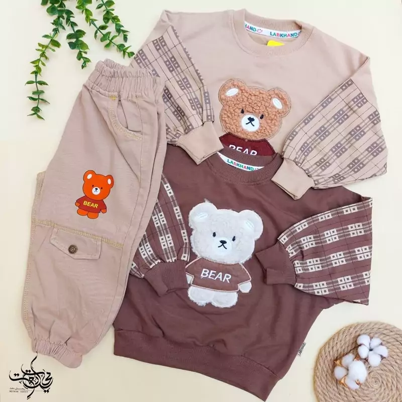 ست بلوز شلوار کتان طرح تدی پشمالو