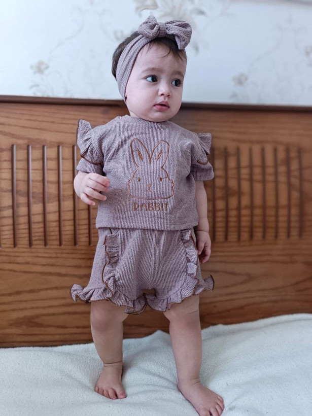 ست کراپ و شورتک نوزادی طرح خرگوش